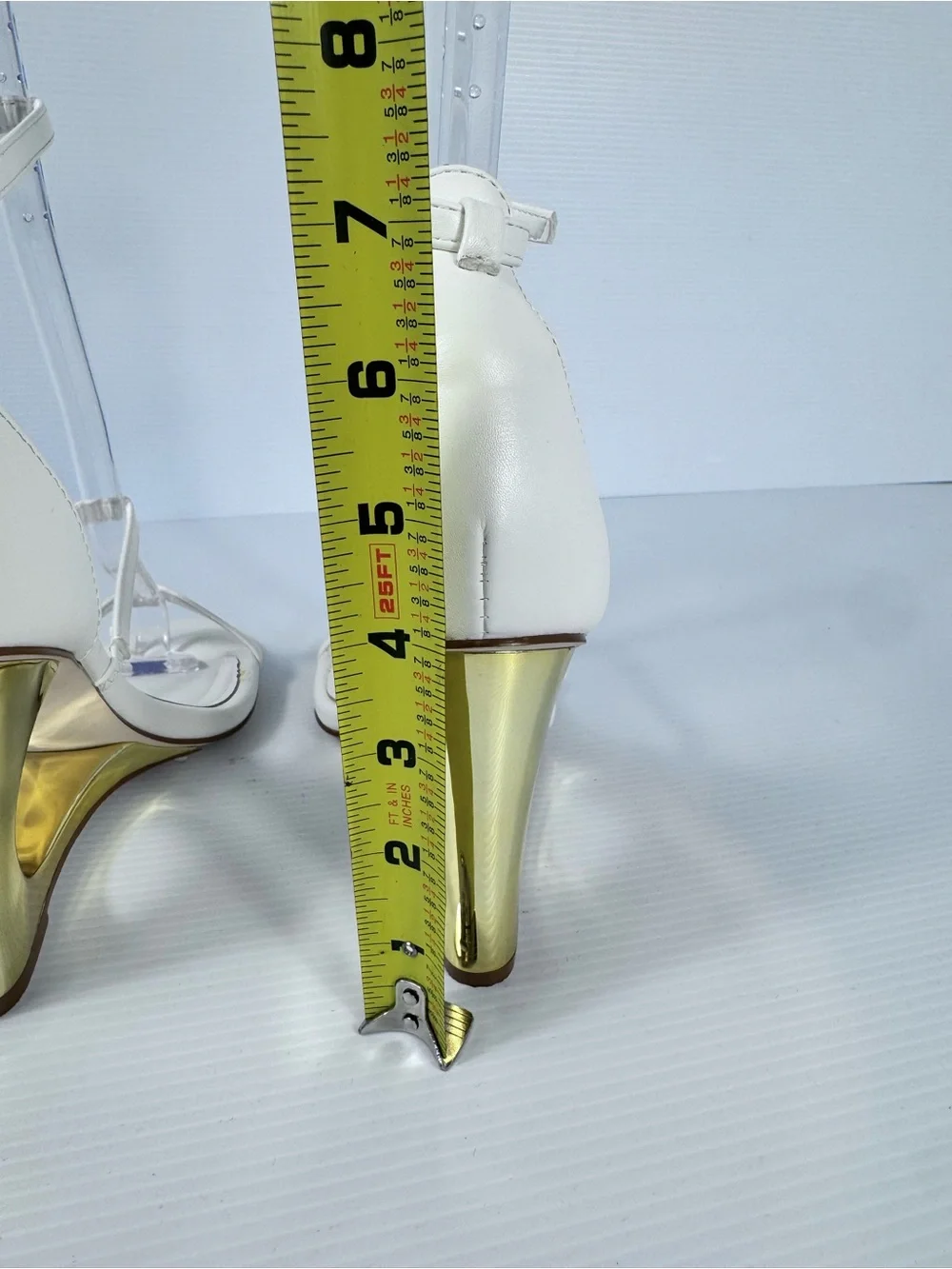 AKIRA Ayyar White & Gold Sculptural Wedge Heels Strappy Sandals